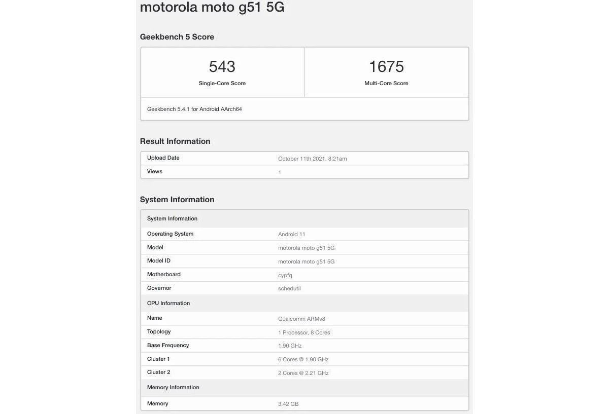 Le Moto G51 5G fuit via Geekbench et passe à Qualcomm