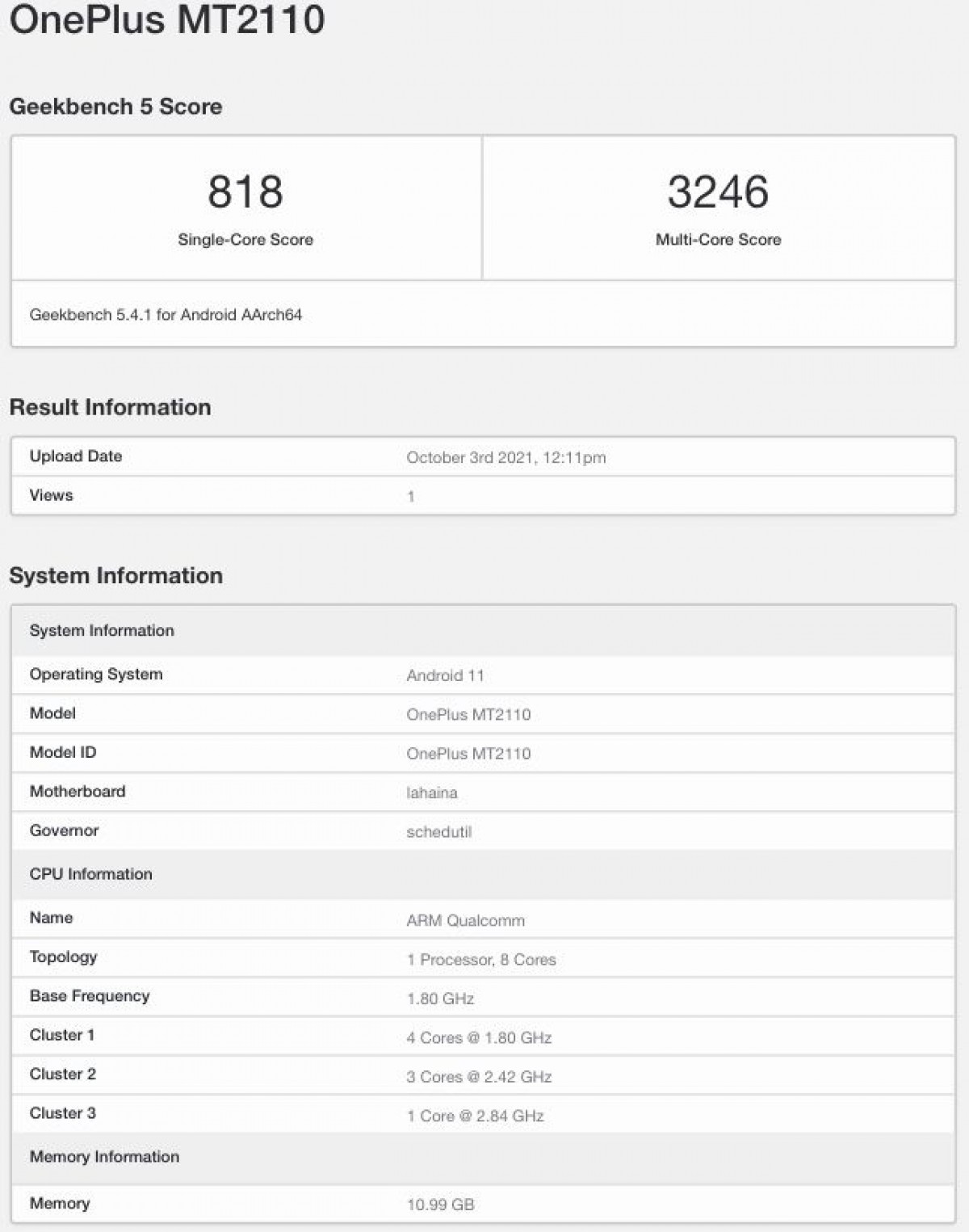 OnePlus 9RT sports Snapdragon 888 chipset on Geekbench