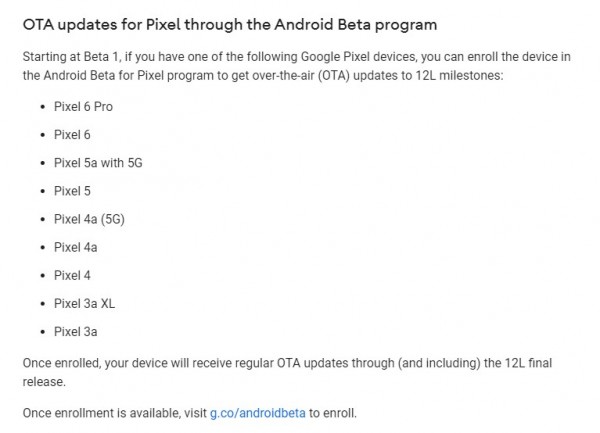 Android 12L Beta will be compatible with Google Pixel 3a and 3a XL