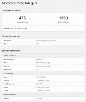 Motorola Tab G70 : Geekbench