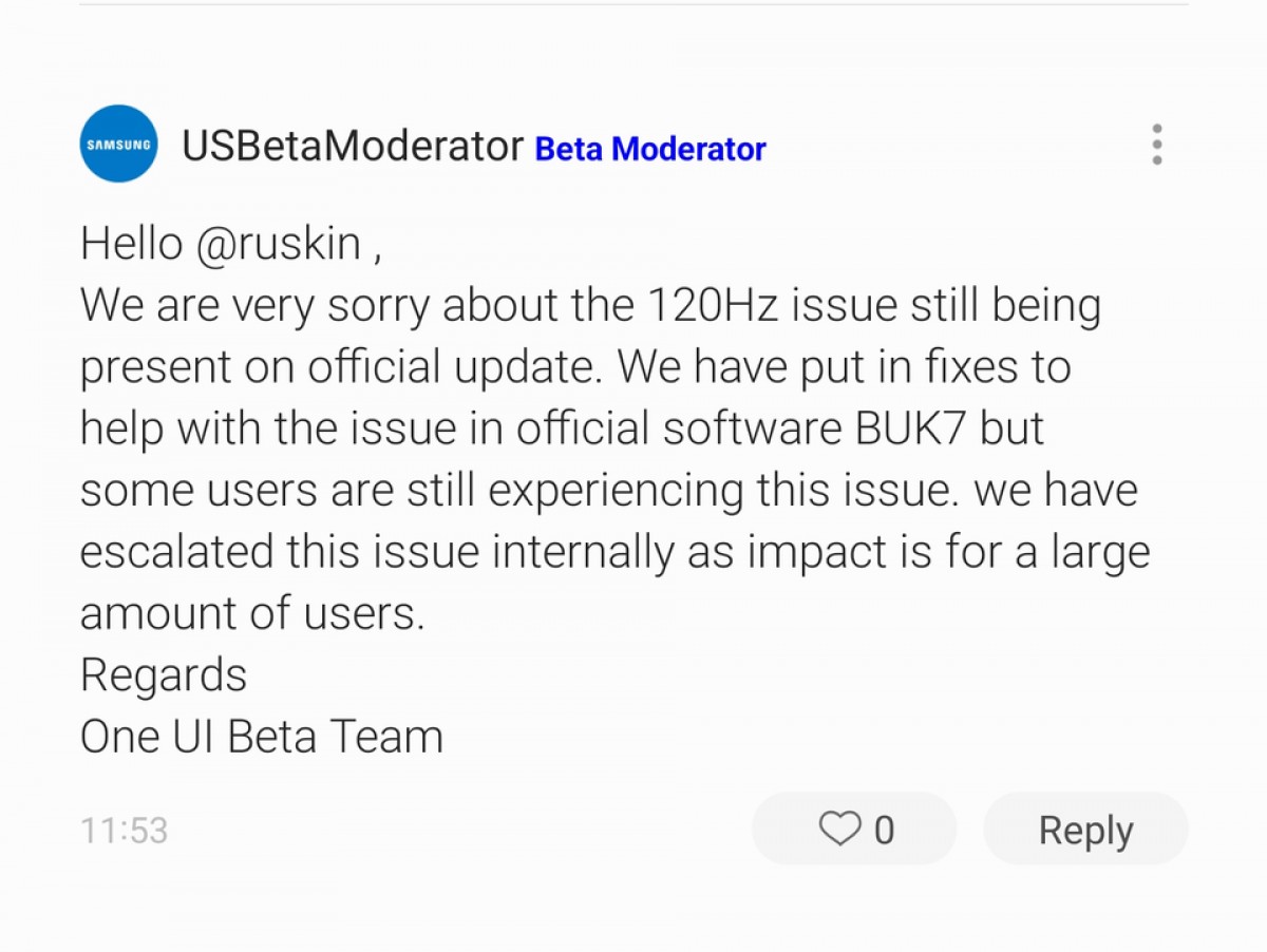 Samsung is working on a fix for the 120Hz bug on Galaxy S21 units after the One UI 4 update