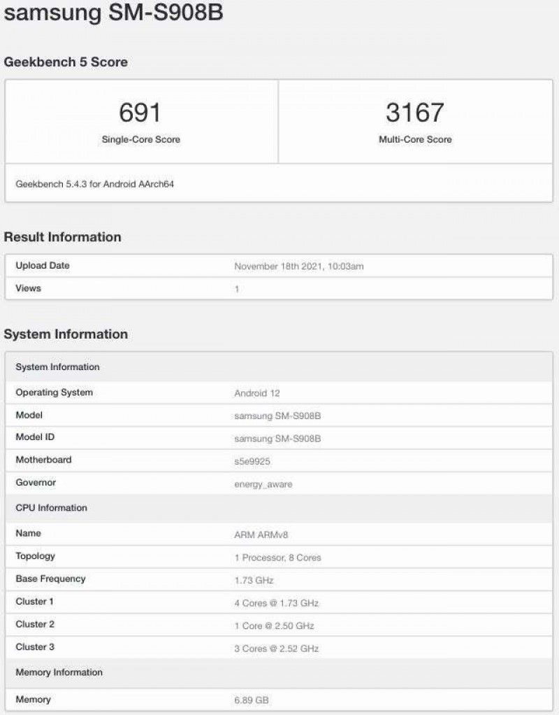 Samsung Galaxy S22 Ultra with Exynos 2200 runs Geekbench