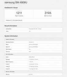 Résultats Geekbench : Galaxy Tab S8+ (SM-X808U)