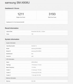 Early Geekbench results: Galaxy Tabs S8+ (Snapdragon 898)