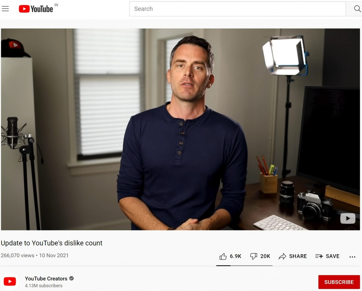 The dislike count on YouTube videos will no longer be publicly visible