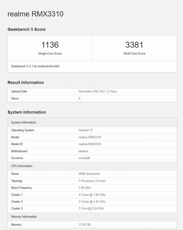 Realme GT 2 RMX3310, RMX3311, GT2 technical specifications 