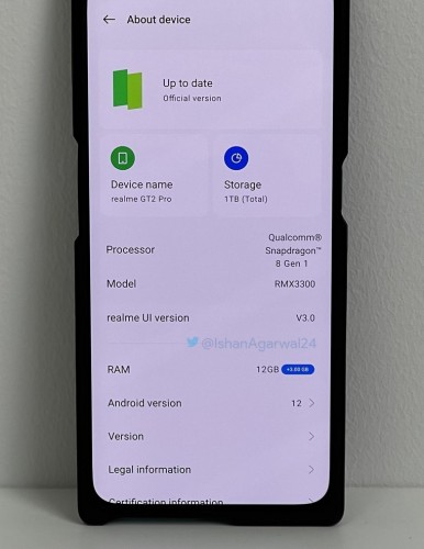 Realme GT2 Pro about device screen (image: via Ishan Agarwal)