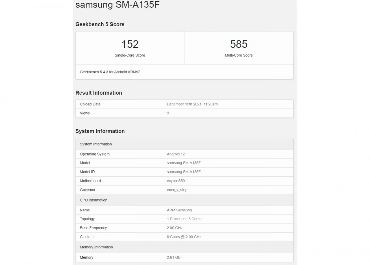 Samsung Galaxy A13 4G đạt điểm chuẩn với chipset Exynos 850