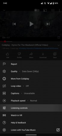 Contrôles d'écoute sur l'application YouTube (images : 9to5Google)