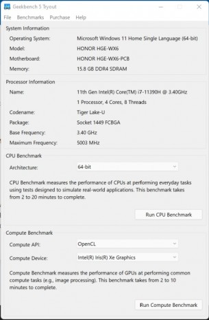 Honor MagicBook View 14 on Geekbench 5