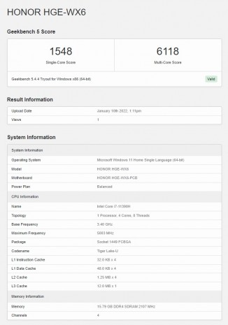 Honneur MagicBook View 14 sur Geekbench 5