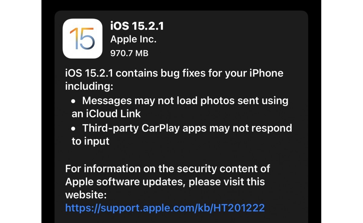 Apple publie iOS 15.2.1 et iPadOS 15.2.1