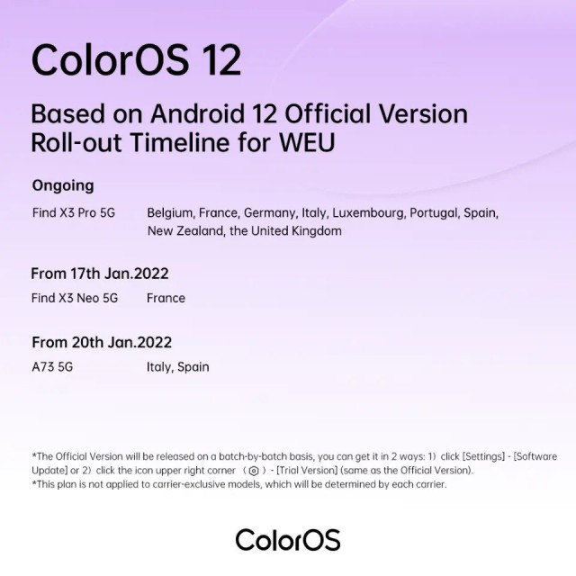 ColorOS 12 beta roll-out for WEU