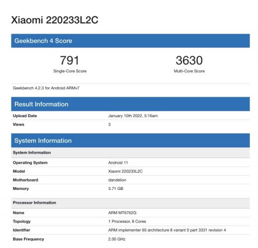 Redmi 10A on Geekbench 4