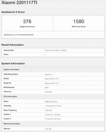 Xiaomi Redmi Note 11 4G India variant Geekbench scorecard