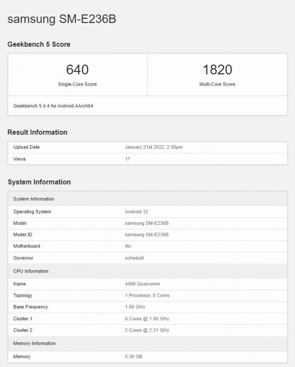 Alleged Samsung Galaxy F23 5G pops up on Geekbench running SD 750G