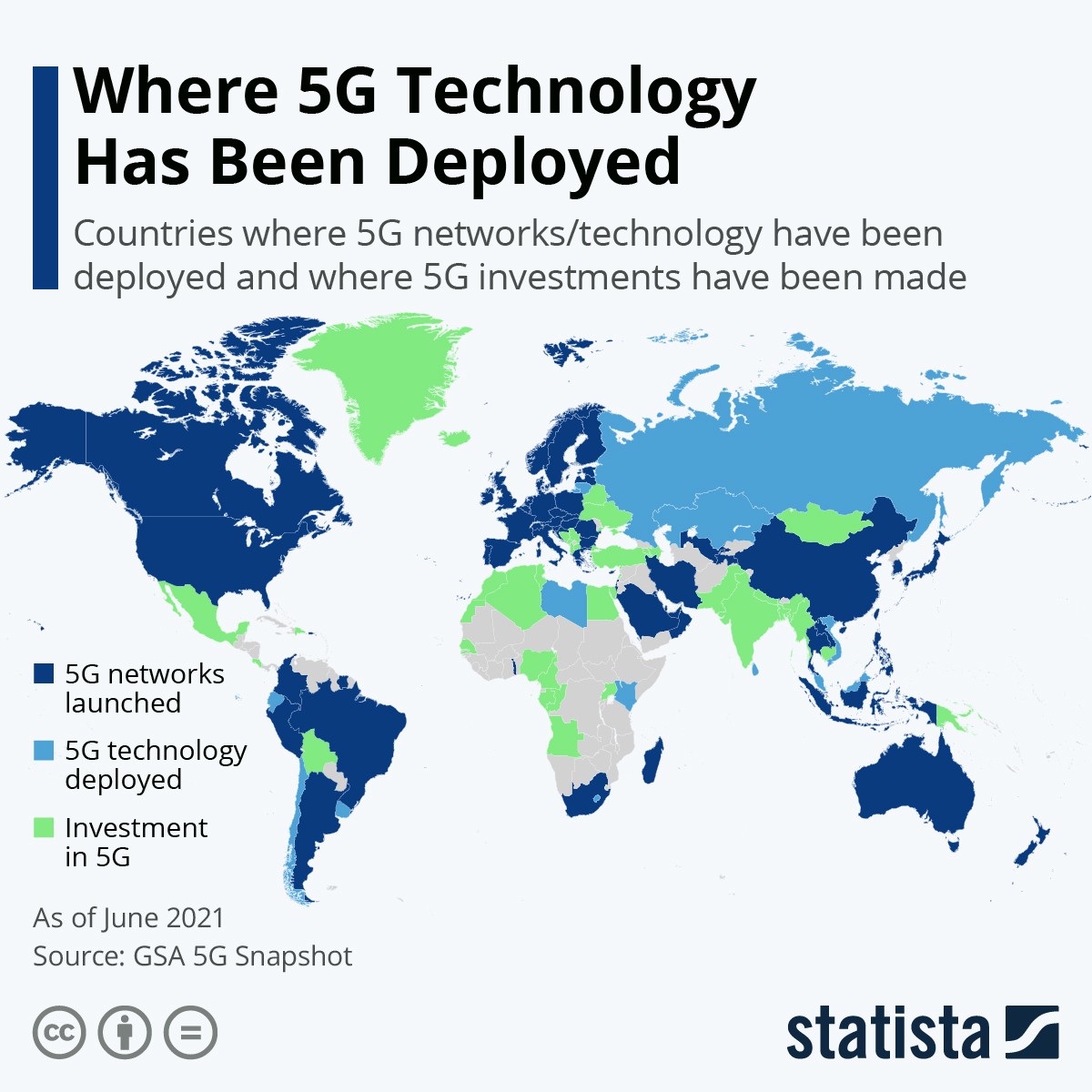 5G global coverage as of mid-2021