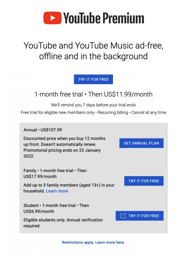 YouTube Premium and Music now have annual subscriptions in select countries   news