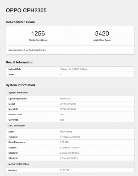 Oppo Find X5 Pro auf Geekbench