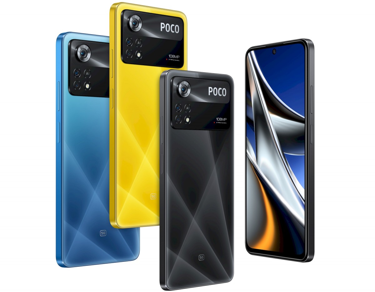 Poco X4 Pro 5G in Laser Black, Laser Blue and the trademark Poco Yellow