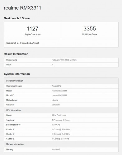 Realme GT2 (RMX3311) on Geekbench