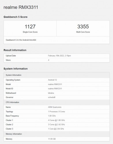 Realme GT2 (RMX3311) no Geekbench