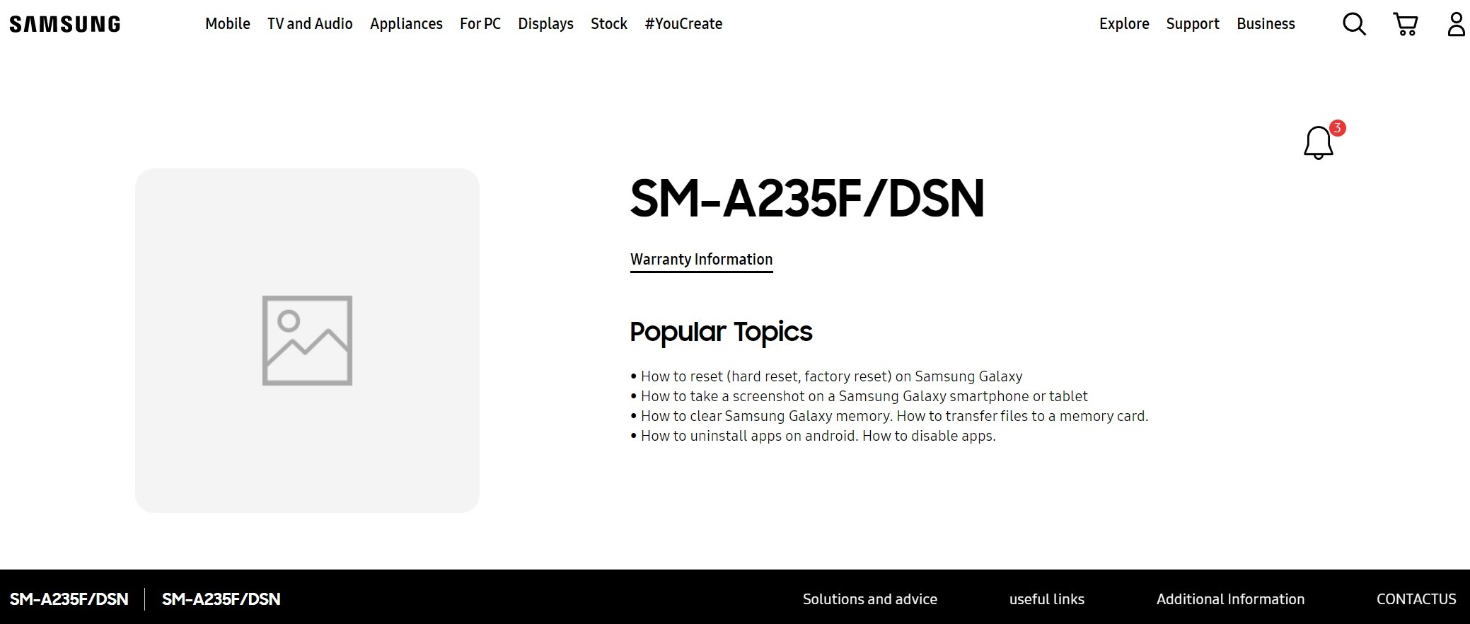 Galaxy A23 on Samsung's official website