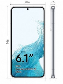 Phone and screen sizes of the Galaxy S22 series