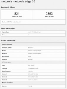 Motorola Edge 30 visits Geekbench (with Snapdragon 778G+)