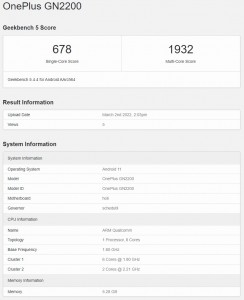 OnePlus Nord CE 2 Lite: Geekbench score