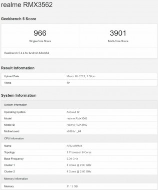 Realme GT Neo3 on Geekbench