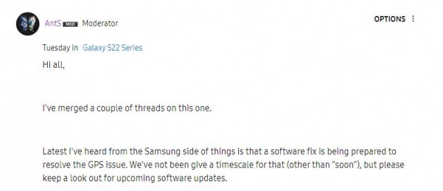 Commentaire du modérateur du forum de la communauté Samsung