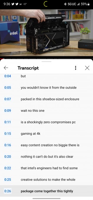 Screenshots of the transcript feature