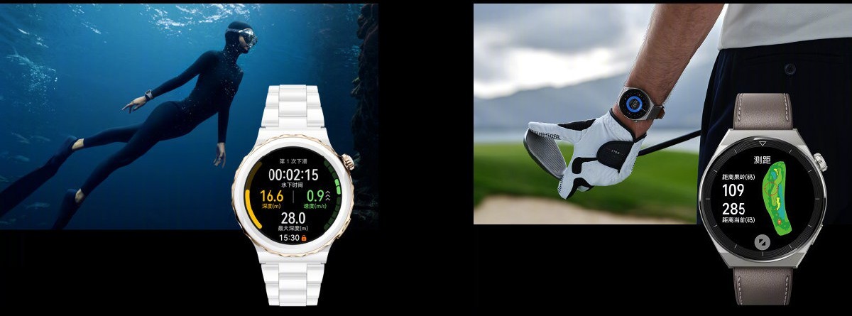 The Watch GT 3 Pro is certified for free diving up to 30m and has hundreds of golf courses preloaded