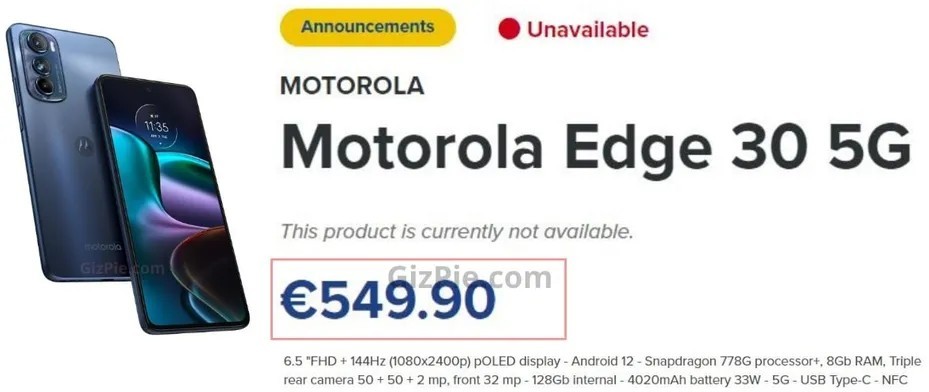 Scurgeri de prețuri europene pentru Motorola Edge 30 5G