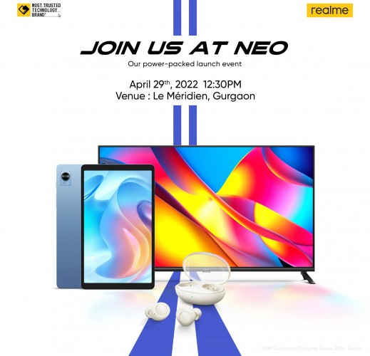 Realme GT Neo 3 in India on 29th April.  will launch three AIoT products with
