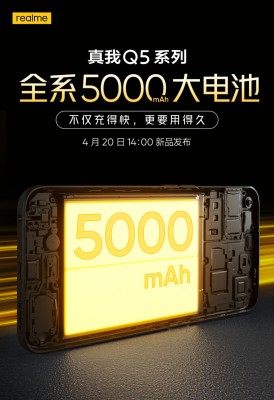 Realme a confirmat încărcarea de 80 W și o baterie de 5.000 mAh pentru seria Q5