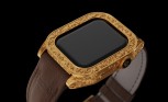 Closeups of Caviar's Apple Watch 7 Gold Moon