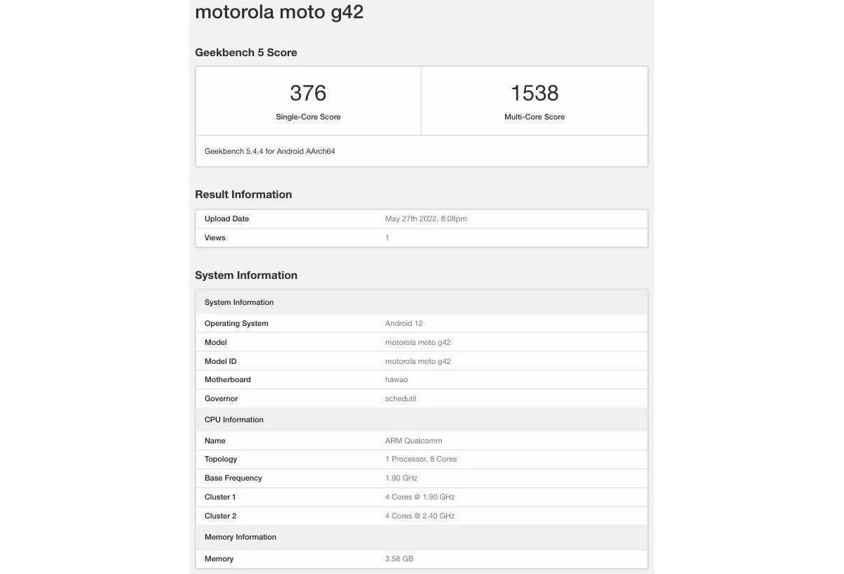 Upcoming Moto G42 runs Geekbench powered by the Snapdragon 680 SoC