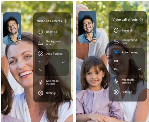 Auto-framing and other effects are available for video call apps as well