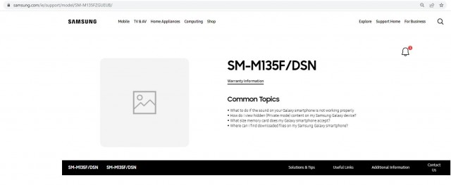 Galaxy M13 5G support page