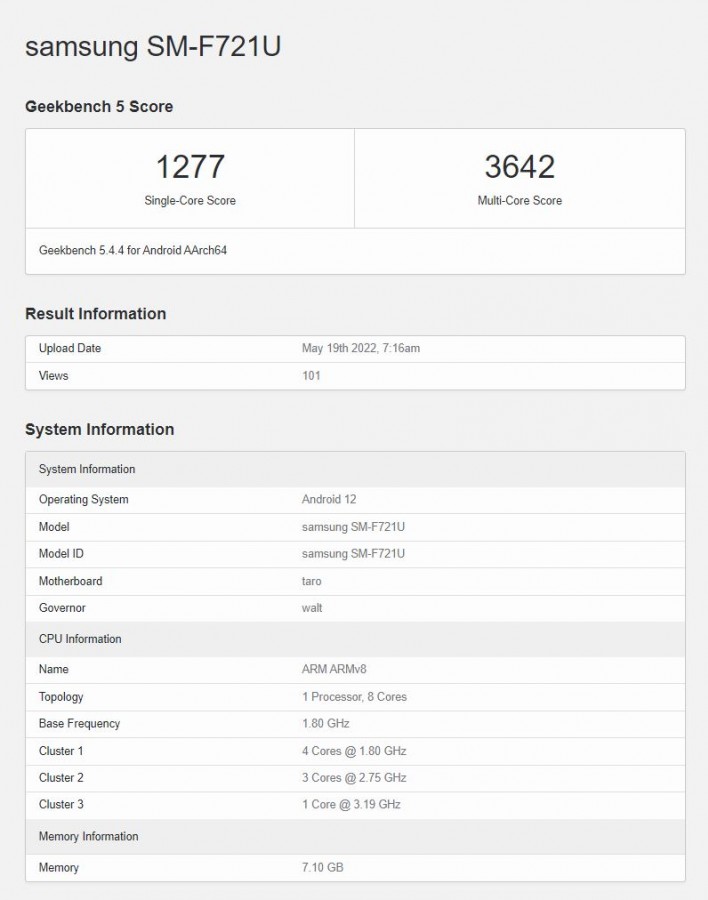 到訪 Geekbench：Samsung Galaxy Z Flip4 跑分曝光；驍龍8+ 性能提升大嗎？ 1