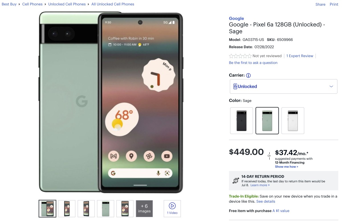 Google Pixel 6a listed on Best Buy’s website ahead of release