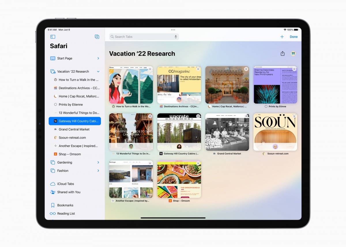 يشارك Safari مجموعات أشرطة على iPadOS 16