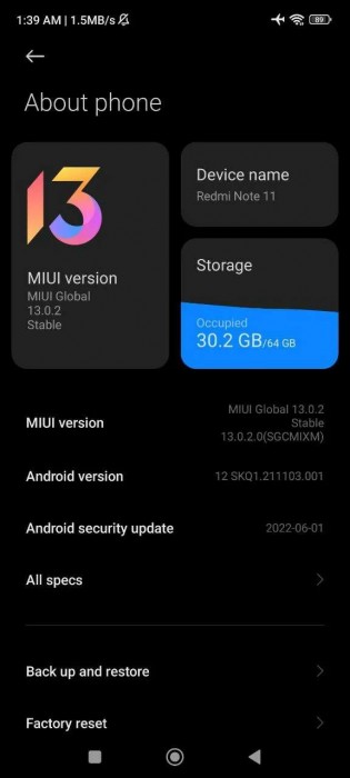 Android 12 for the Redmi Note 11