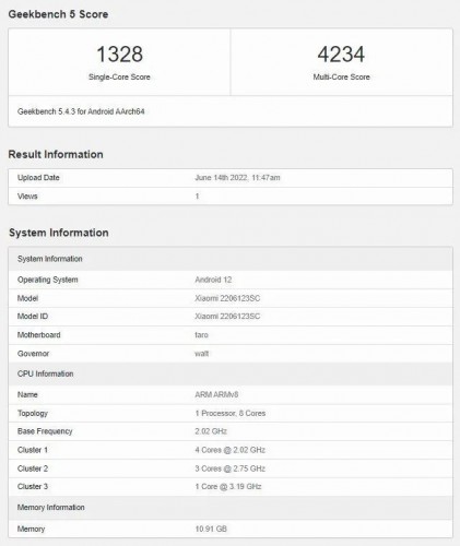 xiaomi 12 geekbench 5