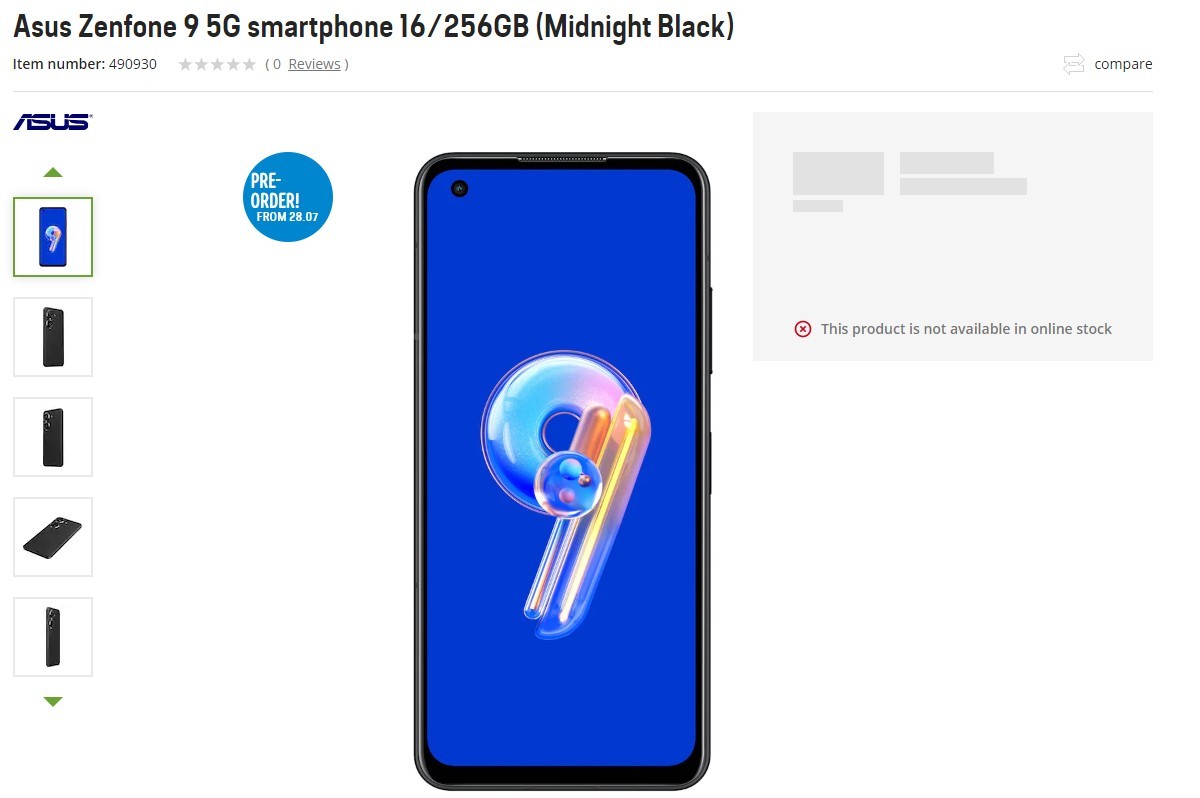 Asus Zenfone 9 goes live on Norwegian retailers, complete with specifications, images and prices