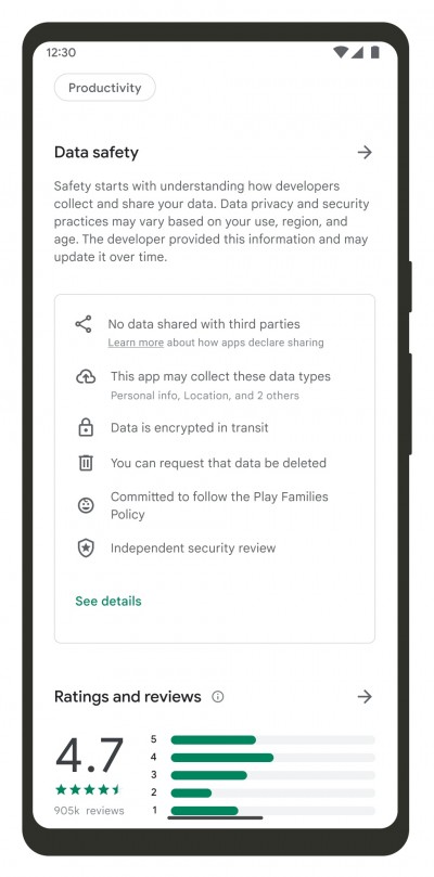 Der neue Bereich Datensicherheit im Google Play Store