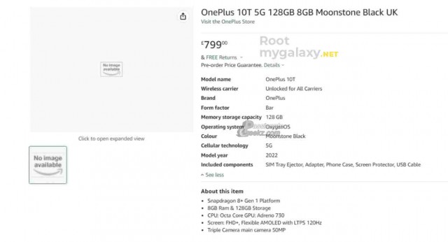 OnePlus 10T listing on Amazon UK