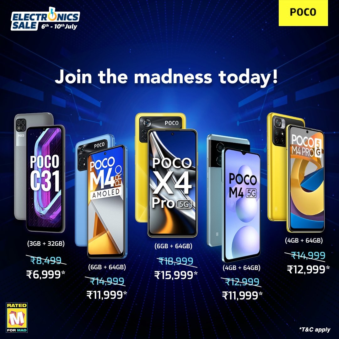 Flipkart has slashed the prices of the Poco X4 Pro 5G, several M4 models and the C31 